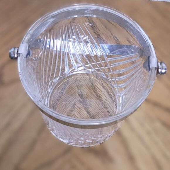 Vintage Cristal d'Arques Taille Cut Crystal Ice Bucket With Silver Tone Handle - Picture 7 of 7